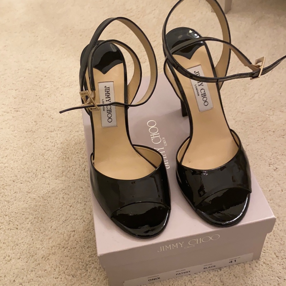 Jimmy Choo GORGEOUS black patent heels! Like NEW!!